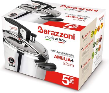 Скороварка Barazzoni Amelia+ 5 л, 22 см, нержавіюча сталь, чорна, Італія