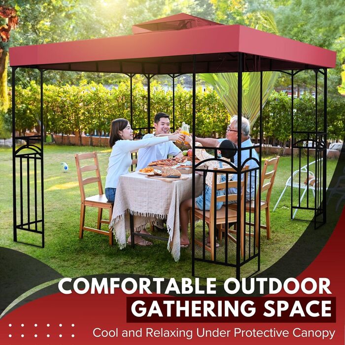 Replacement Gazebo Canopy Cover for Gazebo, 2.5 x 2.5 m, Waterproof Cover – Double-Tiered UV30 Cover for Awnings, Garden, Patio, Yard, Tent (Ivory) (Red/Excursion, Solid Color (Getaway Solids))