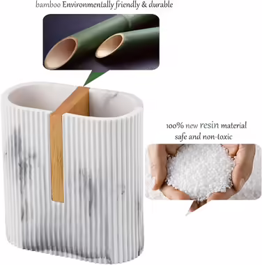Rejomiik Toothbrush Holder, Electric Toothbrush Holder for Bathroom, Bamboo Toothbrush and Toothpaste Storage Organizer for Sink, Countertop, Marble White