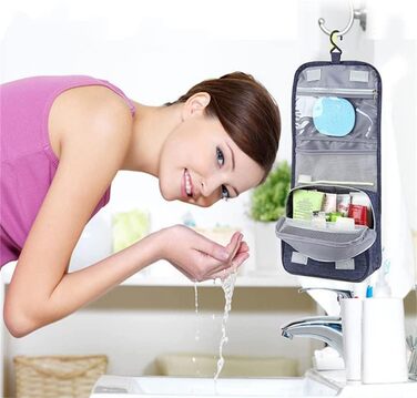 Сумка-органайзер для подорожей, сіра (блакитна), з металевим гачком та багатьма відділеннями