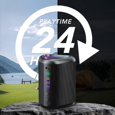 Портативна Bluetooth колонка Aowoka з підсвічуванням, 30 Вт, водонепроникна IPX7, покращений бас, для відпочинку, спорту та подорожей. Чорний коленсовий матеріал