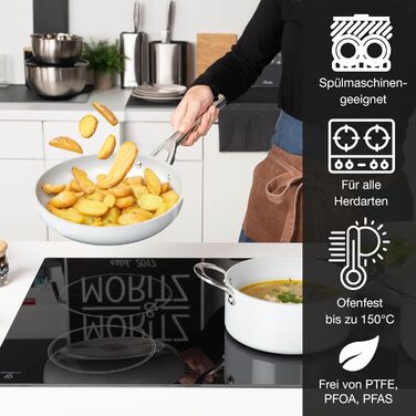 Moritz & Moritz 7-Piece Aluminum Cookware Set with Lids, Induction Compatible - 2x Saucepan with Lid, 1x Serving Pan with Lid, and 1x Frying Pan, Induction Cookware Set for All Cooktops, Grey