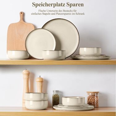 Сервіз посуду Joyfair на 6 осіб, 18 предметів, кераміка, з реактивною глазурью, тарілки для їжі, десертні тарілки, миски для каші, підходить для мікрохвильової печі та посудомийної машини, (Riff Khaki)