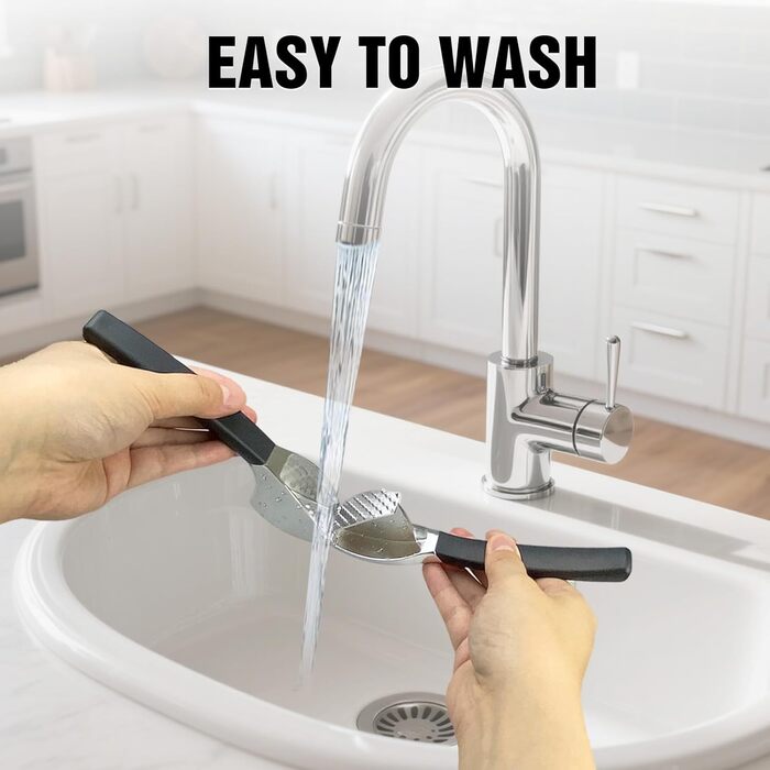 Прес для часнику з нержавіючої сталі - багатофункціональний прес для часнику з силіконовим очищувачем та щіткою для чищення. Прес для часнику, придатний для миття в посудомийній машині. Чорний + срібний