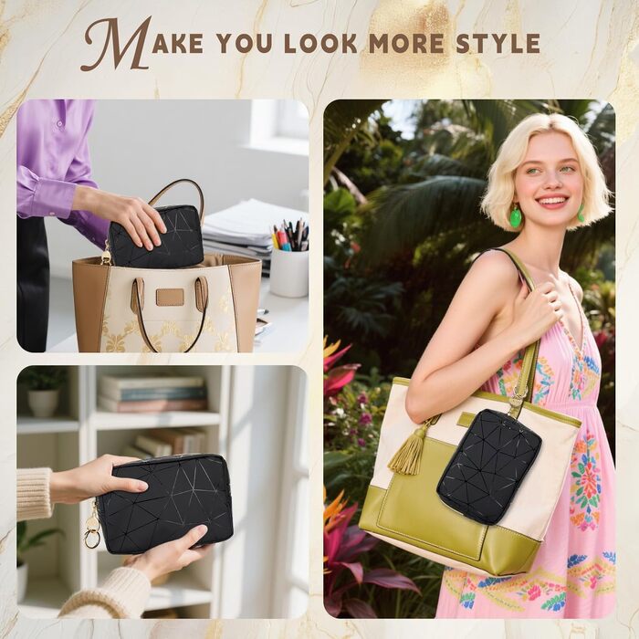 Косметичка жіноча мініатюрна Kometik, органайзер для косметики, дорожня косметичка, валізка, чорний та бежевий