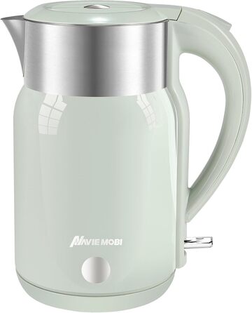 Navie Mobi Stainless Steel Electric Kettle - 1.8L, 2200W Fast Boiling, BPA-Free, Double-Walled, Drip-Free, Auto Shut-Off, Quiet & Cordless, SGS Certified, Turquoise Green