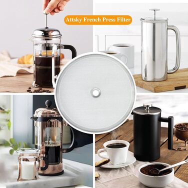 8-Piece Stainless Steel Replacement Parts Set for French Presses, 6 Pieces, 10.2 cm, Universal Filter with Spiral and Cross Disc, for 963g / 9.75 inch wide Coffee Press