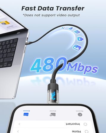 Кабель USB-C RAVIAD: Швидка зарядка PD3.1, 240W, 2м, нейлон, чорний. Сумісний з iPhone, Galaxy, Pixel, iPad, MacBookAir