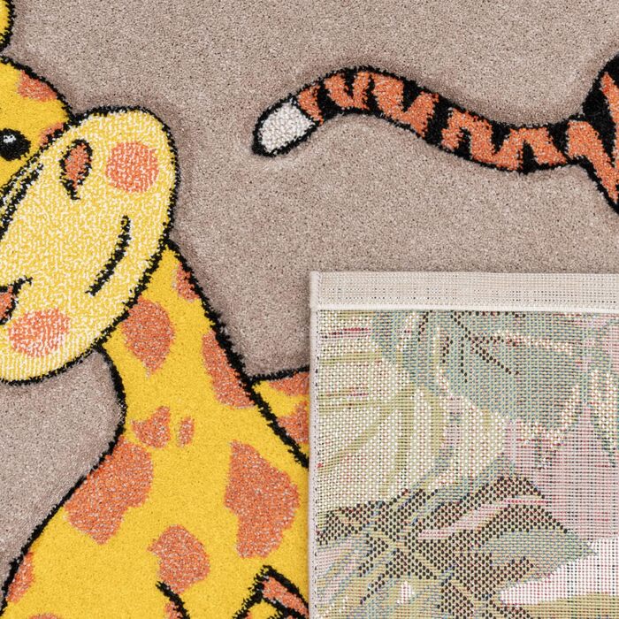 Paco Home Children's Rug, Children's Room, Jungle Animals, Giraffe, Lion, Monkey, Zebra, Beige, Cream, Size: Ø 120 cm Round
