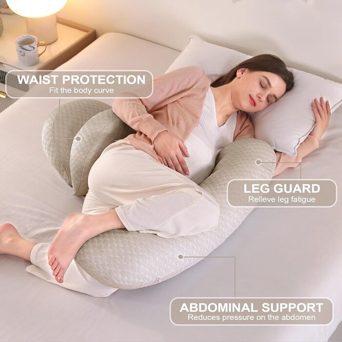 Вагітний подушок U-подібної форми SHANNA: подушка для сну на боці, подушка для годування, з м'якою оббивкою Minky Dot, велика подушка для підтримки, комфортна подушка для дорослих, подушка для тіла (бамбук Хакі, великий)