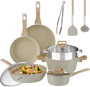 Набір посуду HOMELUX Induktion: 12 предметів, алюміній, антипригарне покриття, посуд з кришкою, без PFOA та PFOS, для індукційних плит