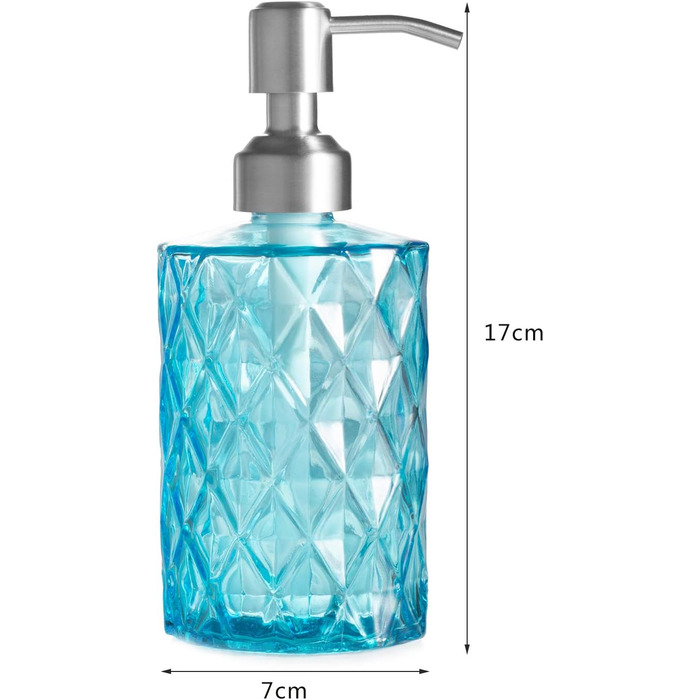 Дозатор для мила Ekirlin зі скла для кухні та ванної кімнати, 340 мл. Підходить для мила для рук, миючого засобу, ефірних олій, шампуню. З нержавіючою сталевою помпою. Колір: темно-сірий, блакитний