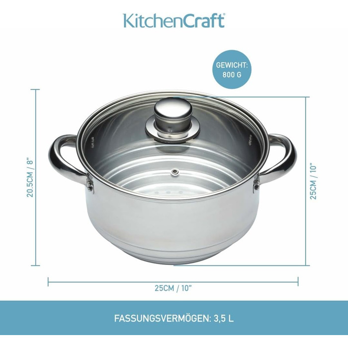 KitchenCraft 3-Tier Steamer, universal steaming insert, stainless steel, suitable for 16, 18 and 20 cm wide pots, Silver 1 Silver