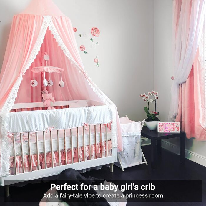 Lace Canopy Bed Canopy Mosquito Net, Insect Protection, Children's Princess Play Tents, Room Decoration, Height 250cm, Color Pink