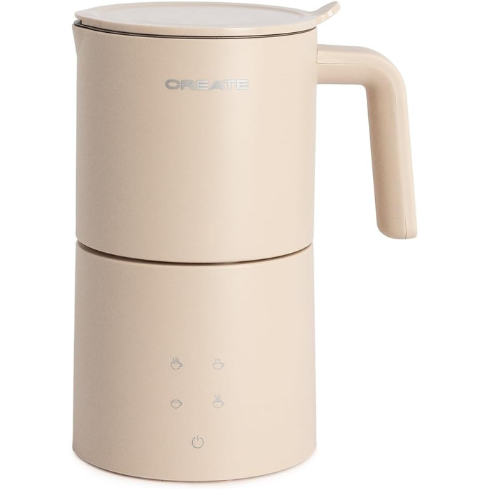 Електричний спінювач молока MilkFrother Cremeweiß з сенсорним екраном, 4 автоматичні програми, система безпеки, 350 мл, для гарячих та холодних напоїв, 400W (пісочний колір)