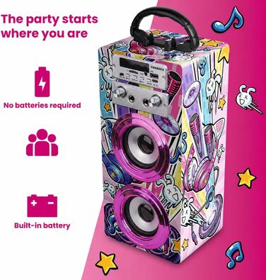 Караоке машина Trendix для дітей Party Edition Рожева з 2 мікрофонами, USB, Bluetooth, FM-радіо та SD-картою | Дитяча музична колонка з мікрофоном | Подарунок