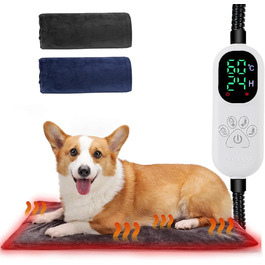 Підігрівальний килимок для тварин 45x70 см – ковдра для собак та котів, 30–60°C, таймер 14 год, захист від перегріву, міцний кабель 1,8 м, 2 знімні чохли, регулювання температури
