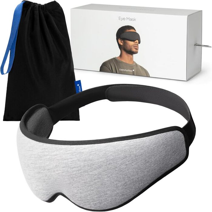 Ostrichpillow - Маска для сну | Ергономічна 3D-маска для сну | Підлаштовується під форму обличчя | Блокує світло для повної темряви | Сірий колір (Midnight Grey)