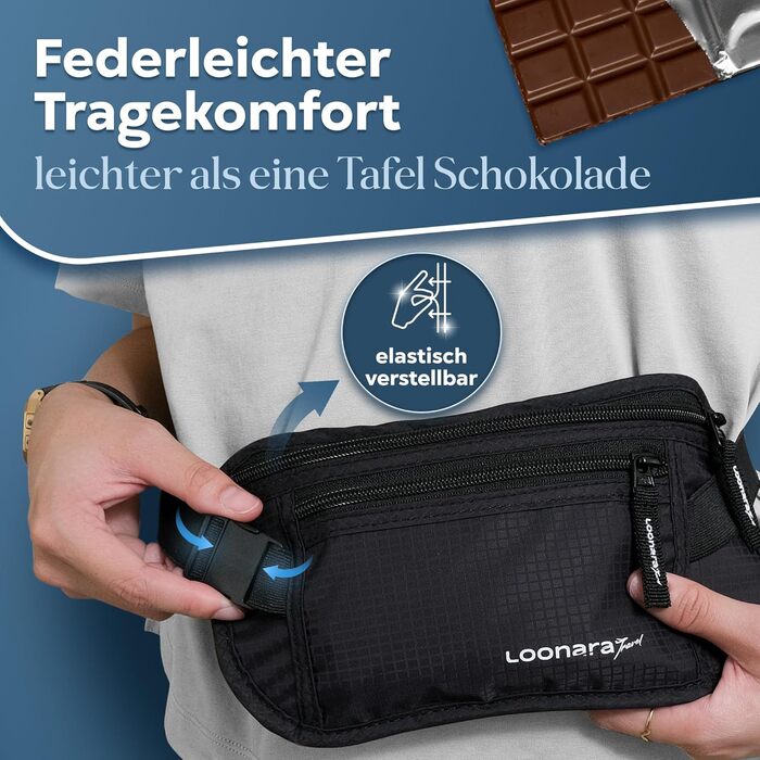 Чоловіча/жіноча поясна сумка з RFID захистом (водостійка) - поясний ремінь для безпечних подорожей. Підходить для спорту, бігу та подорожей (чорна)