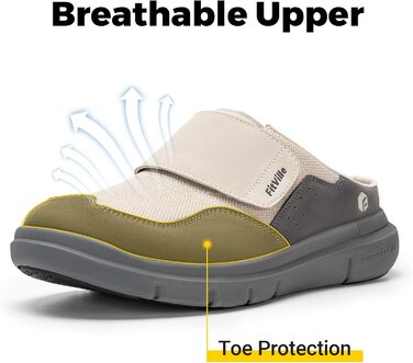 Домашні тапочки для чоловіків FitVille з широкою колодкою, з застібкою на липучці, з підтримкою склепіння стопи, розмір 41-50, бежевий, сірий