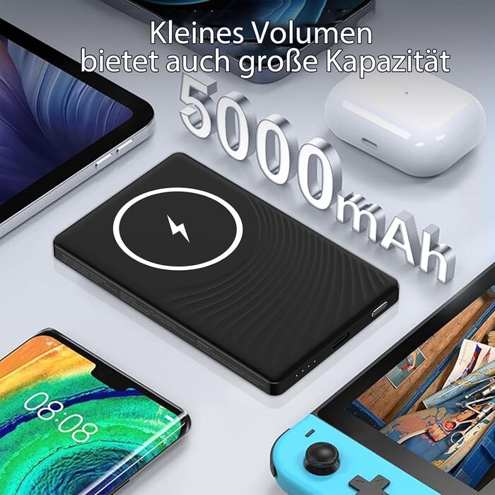 Power Bank Dbasne Магнітний 5000mAh з PD 20W та QC 3.0 для iPhone 16/15/14/13, USB-C, чорний