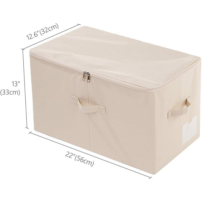 Amonseen 2 Large Foldable Fabric Storage Boxes with Zipper Lid for Queen/King Size Bedding, Winter Clothes in Bedroom Closet, Beige