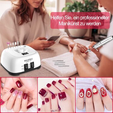 Електричний фрезер для нігтів NAILGIRLS 11 в 1 з педалем, 35000 об/хв - манікюр та педикюр