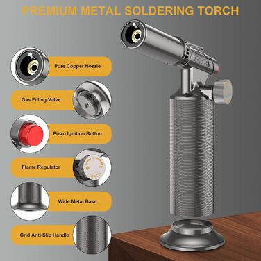 Професійний пальник Sondiko SW-801 Pro: наповнюваний металевий газовий пальник для кухні та зварювання, регульоване полум'я, вітростійкий, для чоловіків (бутан не входить)