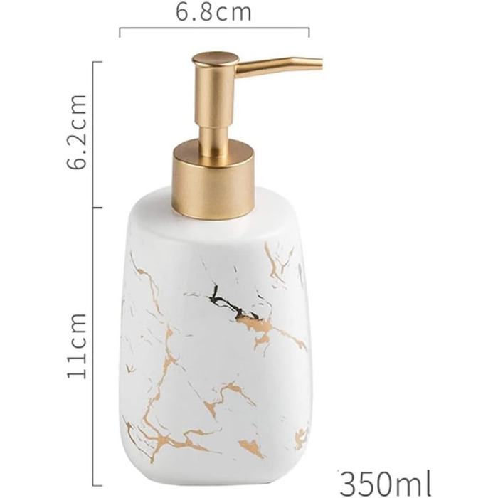 Керамічний дозатор для мила FülleMore 350 мл, наповнюваний, золото, мармур, для кухні та ванної кімнати