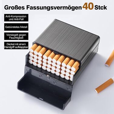 Металеве тютюнопакувальник для 40 сигарет, сигаретний футляр для чоловіків та жінок, чорний+срібний