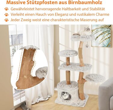 Дерев'яна кігтеточка для котів Costway 87 см з гамаком та джутовими стовпами, білий кігтеточний комплекс з 2 стовпами та печереєю
