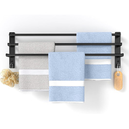 Тримач для рушників 80 см без свердління, чорний, з 3 стержнями, з нержавіючої сталі, з 2 гачками
