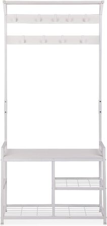 Leader Accessories Coat Rack with Bench Metal Coat Rack Rustic Clothes Rack 182x30x84cm (H x W x D) White