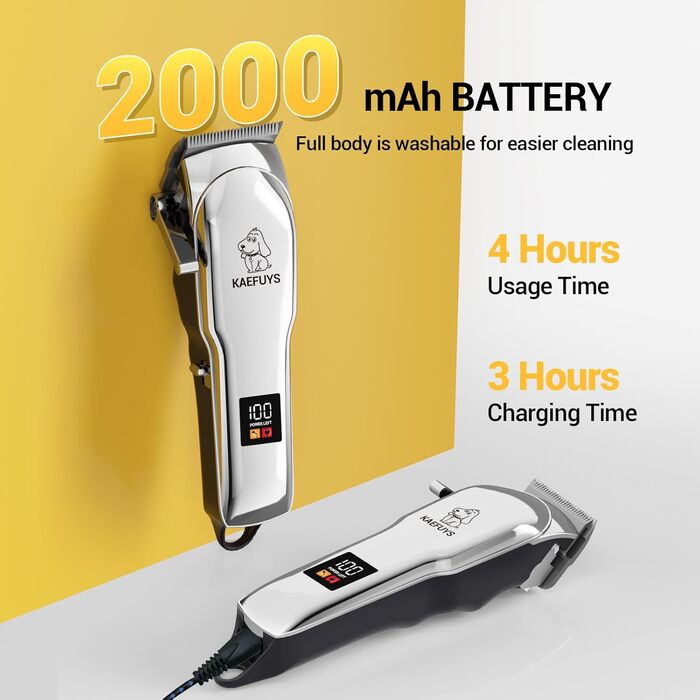 Машинка для стрижки собак - IPX7, водонепроникна, професійна для собак та котів з LCD-дисплеєм (сріга)