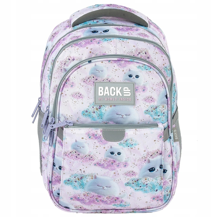 Шкільний рюкзак BackUP Dreamy для дівчинки, пастельний з принтом котиків P01