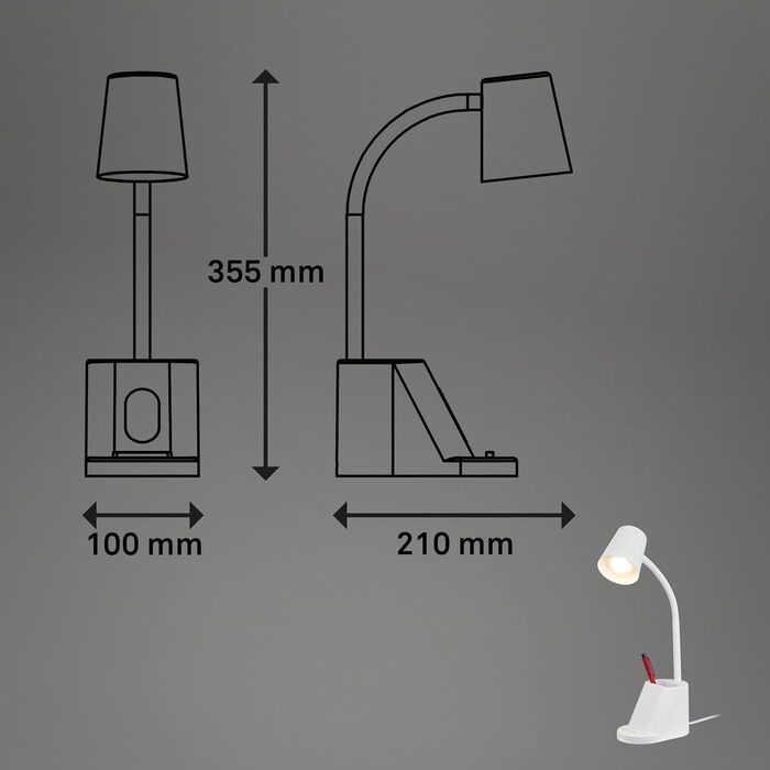 LED настільна лампа BRILONER з торшетом, чорна, 38,5 см, сенсорне керування, поворотна, з можливістю заміни лампочки