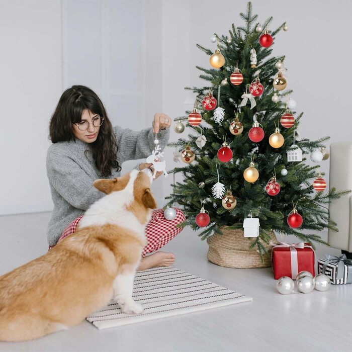 Новорічні кулі для ялинки, 50 шт. 3/4/6 см, з глітером, червоно-золоті. Пластикові прикраси для ялинки