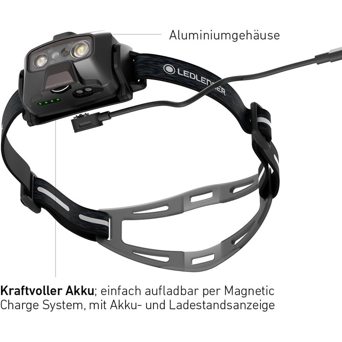 Налобний ліхтар Ledlenser HF6R Signature, 800 люмен, водонепроникний, IP68, з червоним світлом, акумуляторний, для активного відпочинку (чорний)