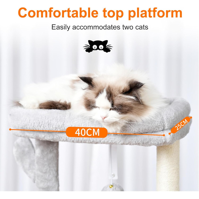 Котячий будиночок Heybly Kratzbaum: висота 100 см, котячий комплекс з платформою, печерею, 2 гамаками та іграшками. Активний котячий будиночок HCT006SG (світло-сірий)