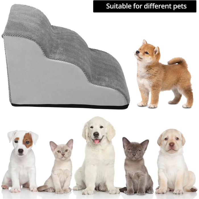 Сходинки для собак QWORK® сірі, 3-ступеневі, 60x40x40 см, з щільного матеріалу, знімні та пральні