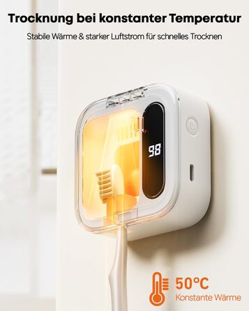 Стерилізатор зубних щіток UV-C та UV-A, настінний тримач з функцією сушіння повітрям, для ванної кімнати, дому та подорожей (білий)
