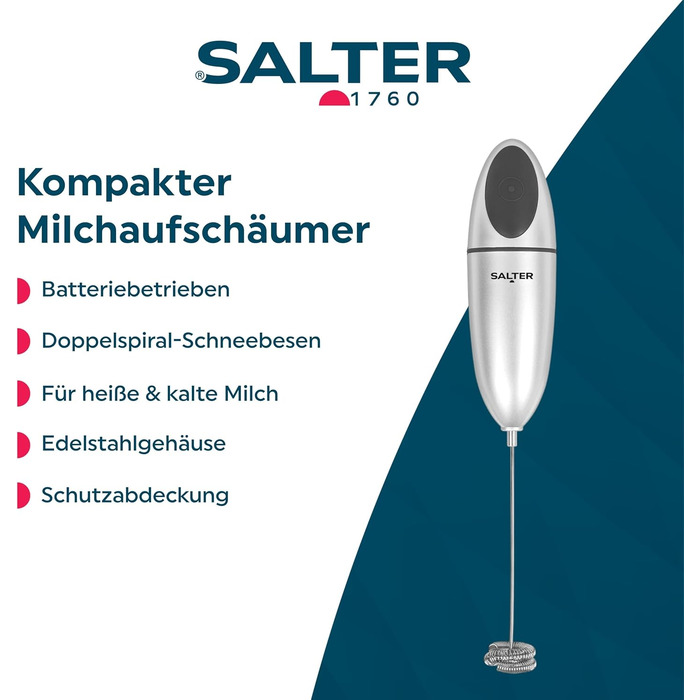 Електричний піногасник для молока Salter 546 SVXR з нержавіючої сталі - сріблястий