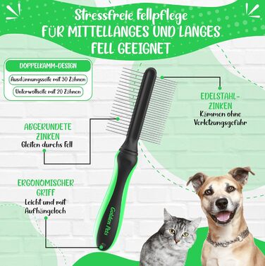 Гребінець для вичісування шерсті TESTURTEIL - для собак та котів середньої та довгої шерсті. Підходить для малих та великих тварин. Легке очищення + E-Book (подвійний гребінець)