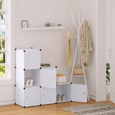 WOLTU Stackable Shoe Boxes, Shoe Rack with 6 Stack Boxes, Storage Box with Door, DIY Shelf, Plastic Box for Shoe Storage, Shoe Organizer, 35x35x35 cm per Shoe Box, (96x30x96cm, White)