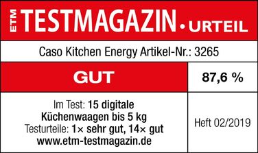 CASO Kinetic Kitchen Scale - Battery-Free, 5kg Capacity, 1g Increments - Testsieger