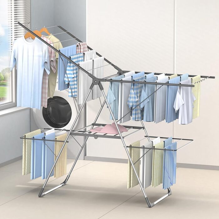 Сушарка для білизни Innotic - розкладна, портативна, з 4 крилами, регульована по висоті (сірий)