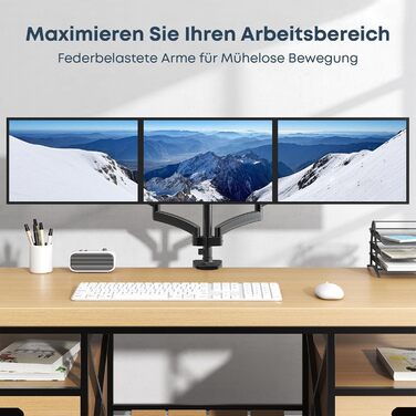 Кронштейн для 3 моніторів WORLDLIFT Premium Aluminium, регульований тримач для LED LCD екранів 17'-27', настільний, навантаження 7 кг на плече, VESA 75/100 мм, чорний