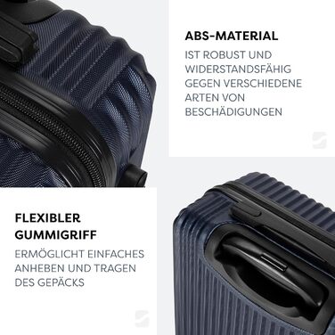 Набір валіз 3 шт: ручна, середнього та великого розміру. Чохол з ABS-пластику, 4 колеса, кодовий замок, телескопічна ручка. Набір валіз (малий + середній + великий). Колір: темно-синій, ручна валіза (M)