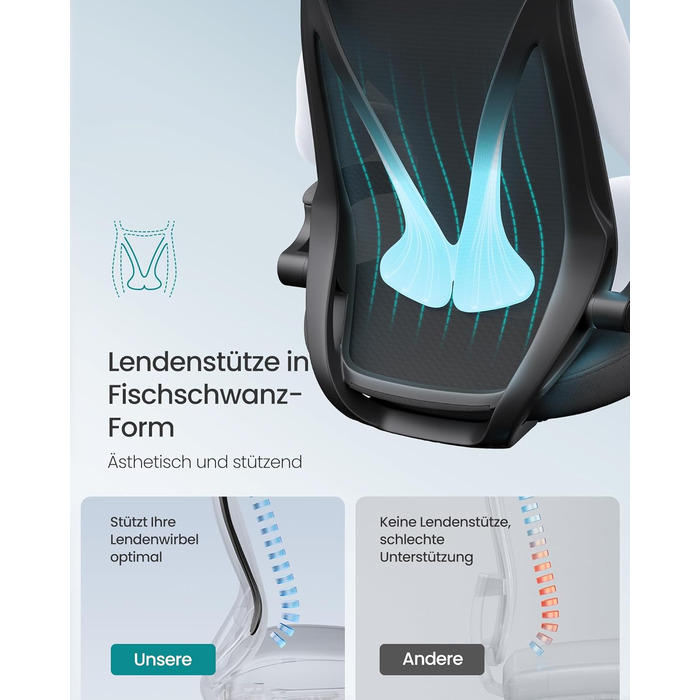 Офісний стіл SONGMICS, ергономічне крісло з регулюванням висоти та підголівником, до 150 кг, чорний OBN088B01