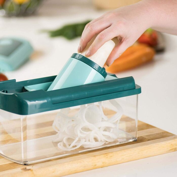 Набір для нарізання овочів Genius Nicer Dicer Fusion Julietti | 16 частин | Універсальний овочеріз | Слайсер, 26.5 x 11.5 x 14.5 см, м'ятно-зелений